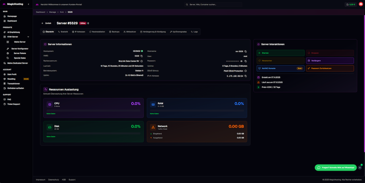 MagicHosting dashboard server management